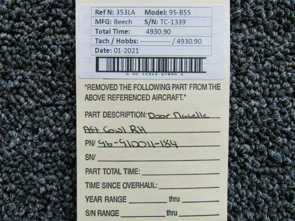 96-910011-184 Beech 95-B55 Door Nacelle Aft Cowl RH BAS Part Sales | Airplane Parts