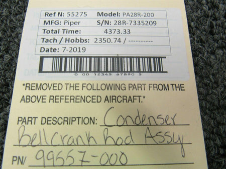 99557-000 Piper PA28R-200 Condenser Bellcrank Rod Assembly BAS Part Sales | Airplane Parts