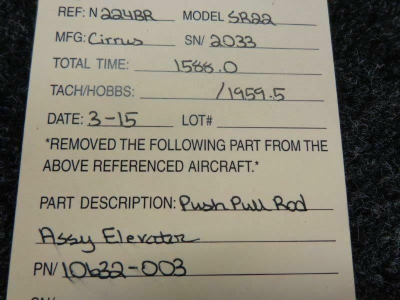 10632-003 Cirrus SR22 Push Pull Rod Assy Elevator BAS Part Sales | Airplane Parts