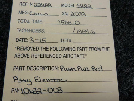 10632-003 Cirrus SR22 Push Pull Rod Assy Elevator BAS Part Sales | Airplane Parts