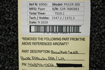 Piper 96896-002 Piper PA32R-300 Bracket Seat Belt Attach LH or RH