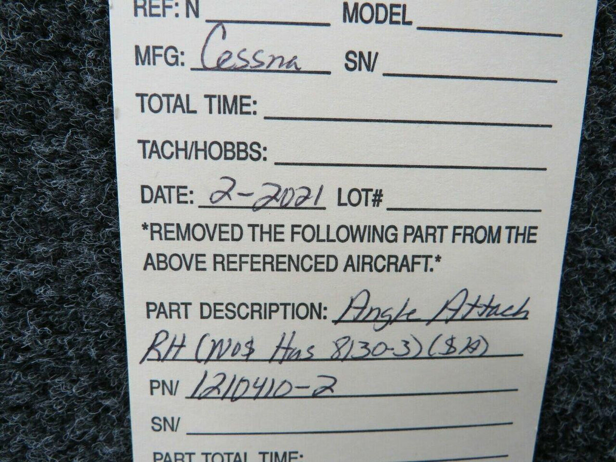 1210410-2 Cessna Angle Attach RH W/ 8130-3 (NEW OLD STOCK) (SA) BAS Part Sales | Airplane Parts
