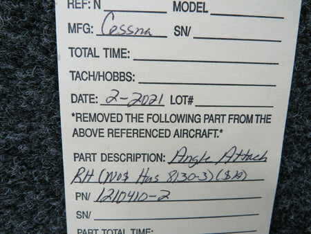 1210410-2 Cessna Angle Attach RH W/ 8130-3 (NEW OLD STOCK) (SA) BAS Part Sales | Airplane Parts
