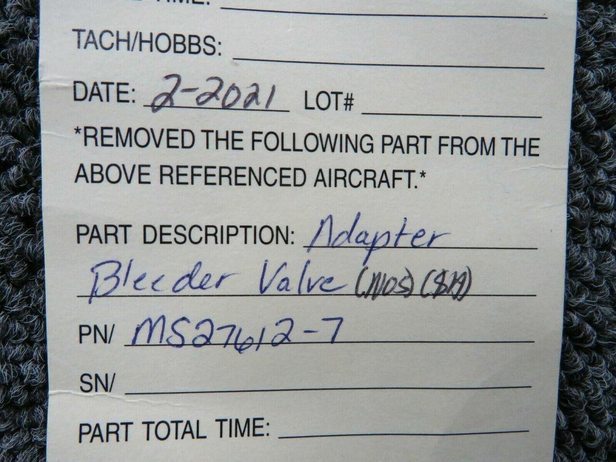 Does Not Apply MS27612-7 Adapter Bleeder Valve NEW OLD STOCK SA
