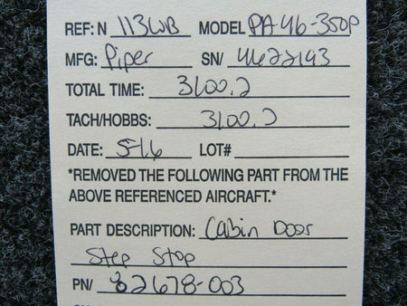 82678-003 Piper PA-46-350P Cabin Door Step Stop BAS Part Sales | Airplane Parts