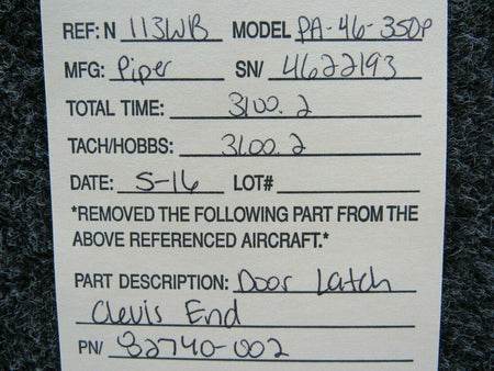 82740-002 Piper PA-46-350P Door Latch Clevis End BAS Part Sales | Airplane Parts