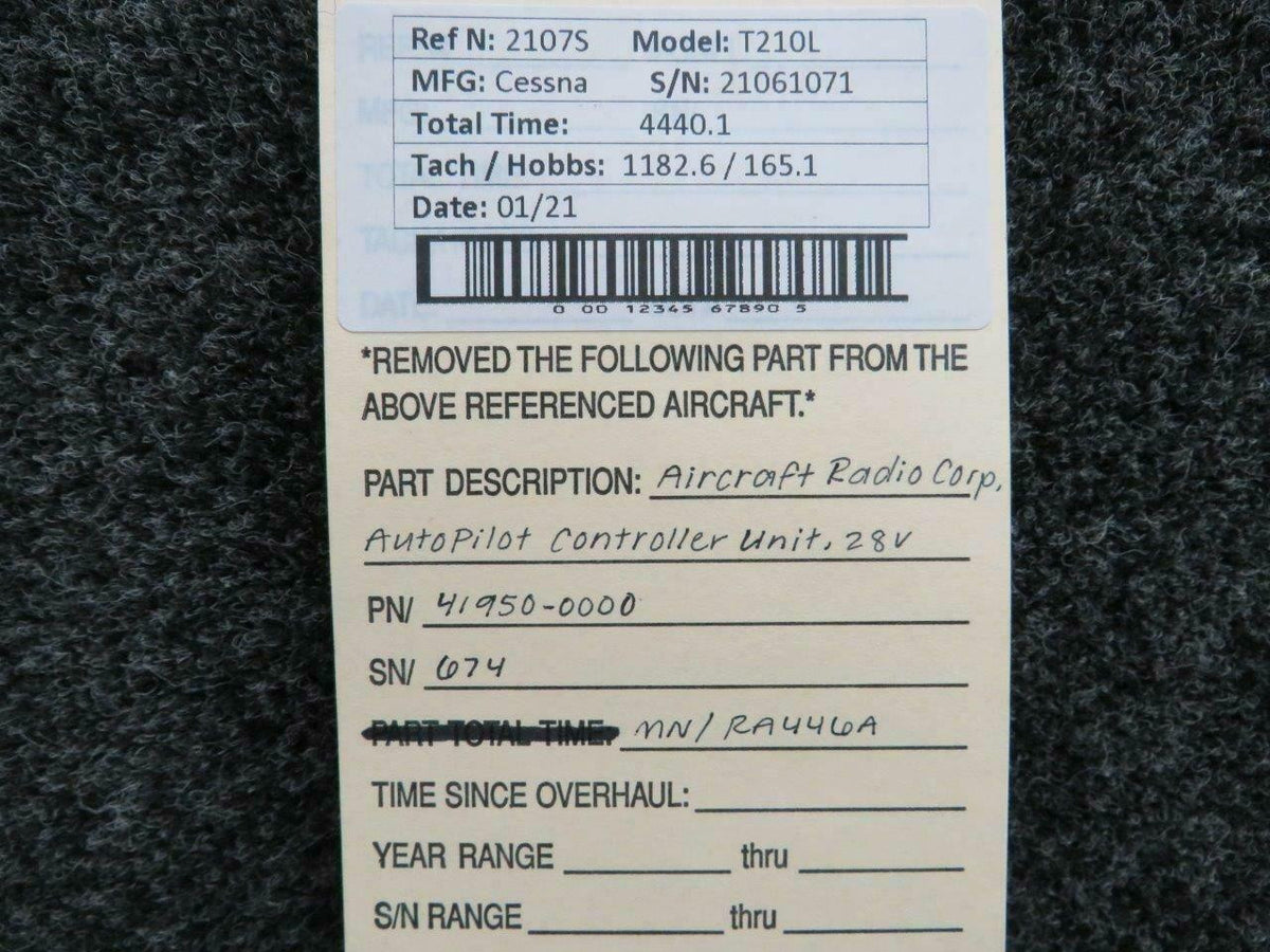 Aircraft Radio Corp 41950-0000 M/N RA446A Cessna T210L ARC Autopilot Controller Unit V 28