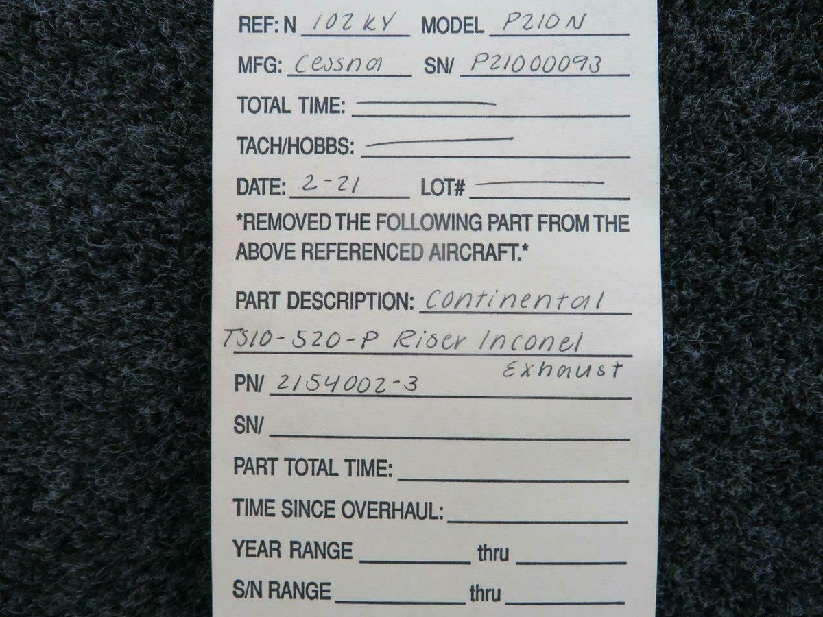 Cessna 2154002-3 Cessna P210N Continental TSIO-520-P Exhaust Riser