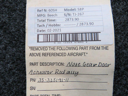 35-325191-11 Beech 58P Nose Gear Door Actuator Rod Assembly BAS Part Sales | Airplane Parts