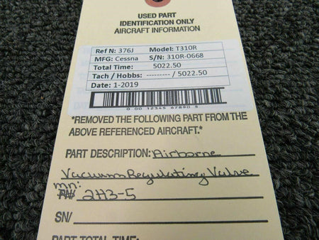 2H3-5 Cessna Airborne Vacuum Regulating Valve BAS Part Sales | Airplane Parts
