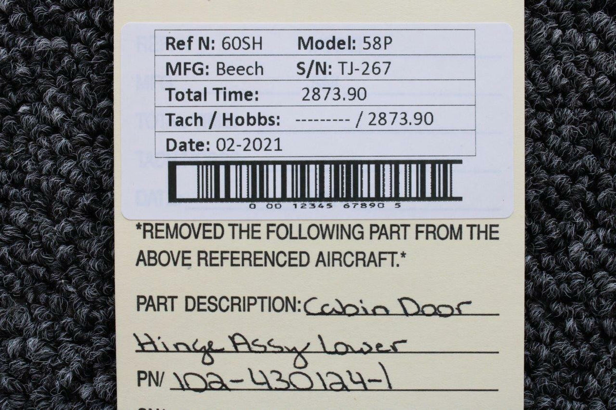 Beechcraft 102-430124-1 Beech 58P Cabin Door Hinge Assy Lower