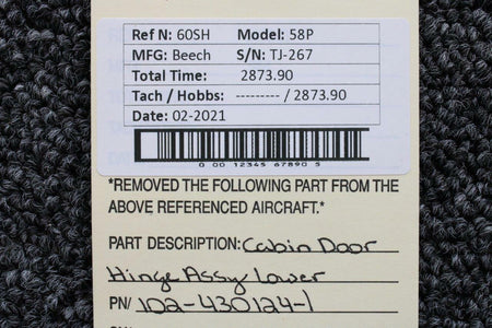 Beechcraft 102-430124-1 Beech 58P Cabin Door Hinge Assy Lower