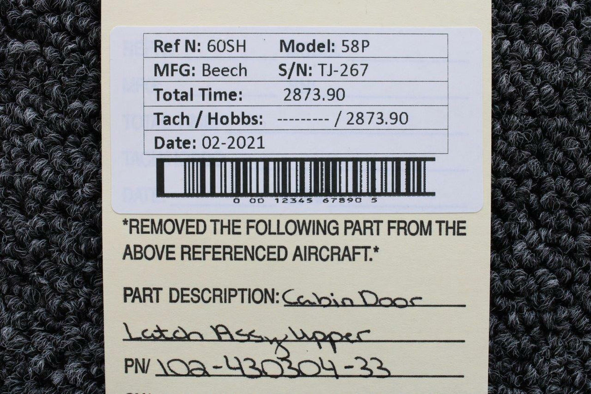 Beechcraft 102-430304-33 Beech 58P Cabin Door Latch Assy Upper