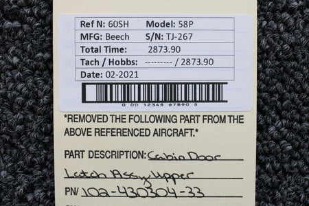 Beechcraft 102-430304-33 Beech 58P Cabin Door Latch Assy Upper