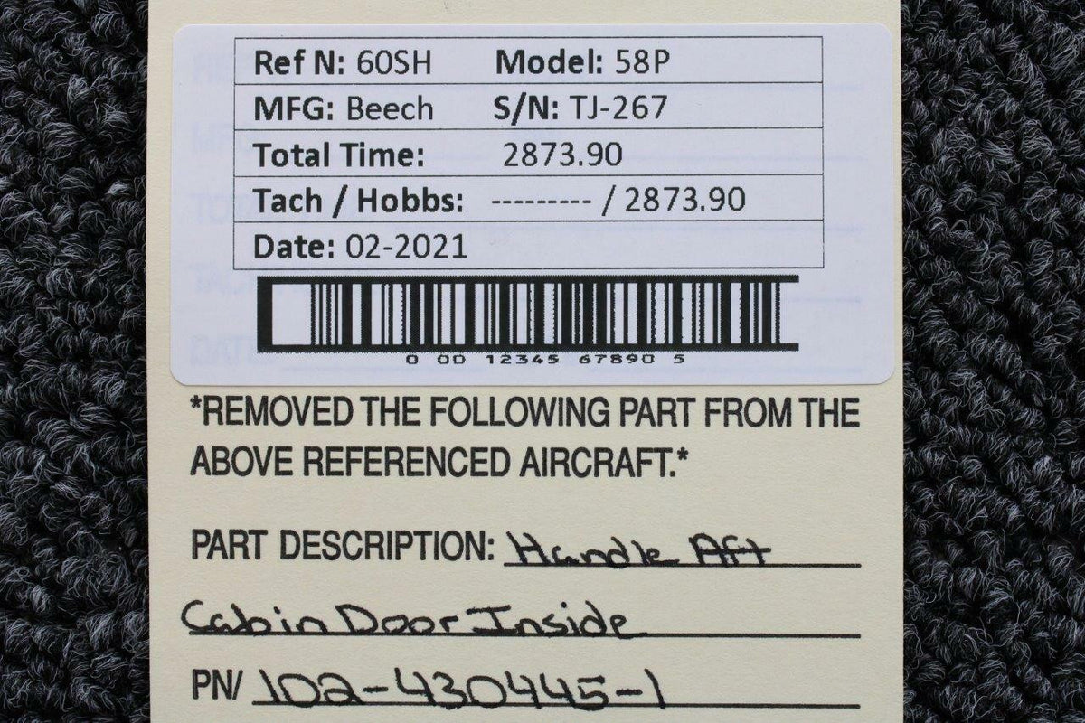 102-430445-1 Beech 58P Handle Aft Cabin Door BAS Part Sales | Airplane Parts
