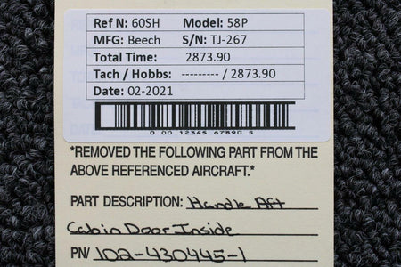 102-430445-1 Beech 58P Handle Aft Cabin Door BAS Part Sales | Airplane Parts