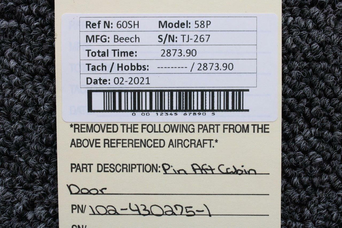 Beechcraft 102-430275-1 Beech 58P Pin Cabin Door Aft