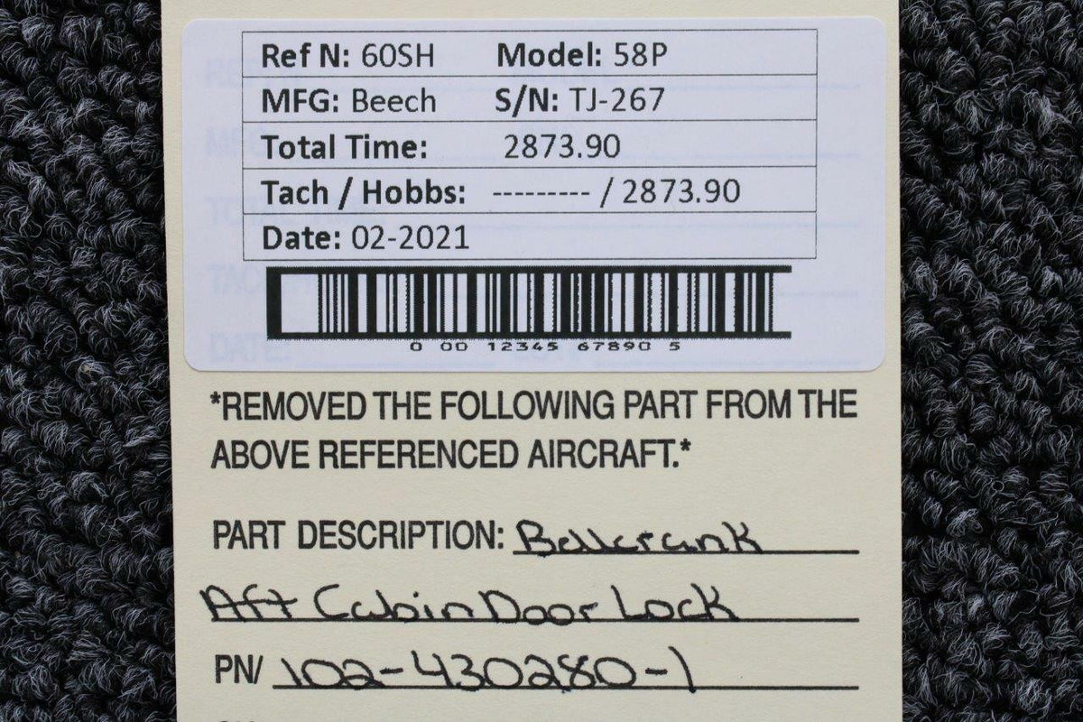 Beechcraft 102-430280-1 Beech 58P Cabin Door Bellcrank Lock Aft