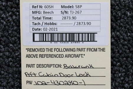 Beechcraft 102-430280-1 Beech 58P Cabin Door Bellcrank Lock Aft