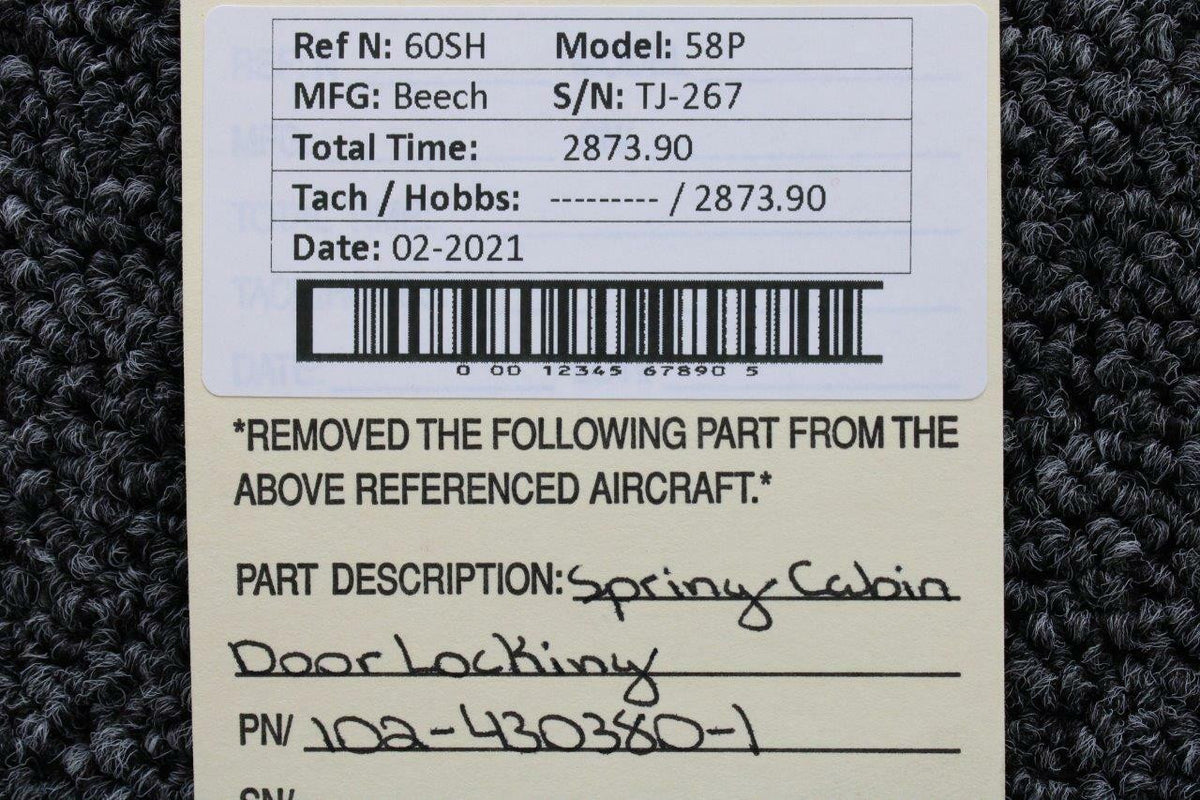 102-430380-1 Beech 58P Cabin Door Lock Spring Assy BAS Part Sales | Airplane Parts
