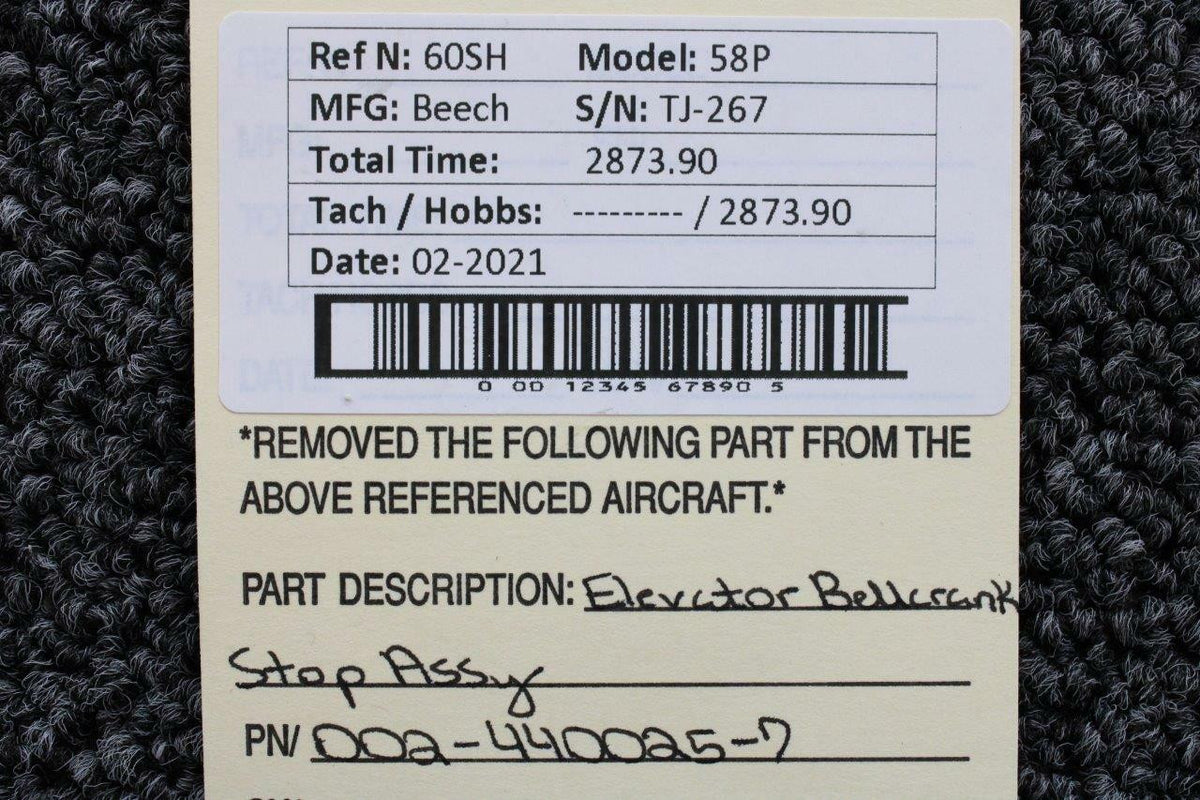 Beechcraft 002-440025-7 Beech 58P Elevator Bellcrank Stop Assy