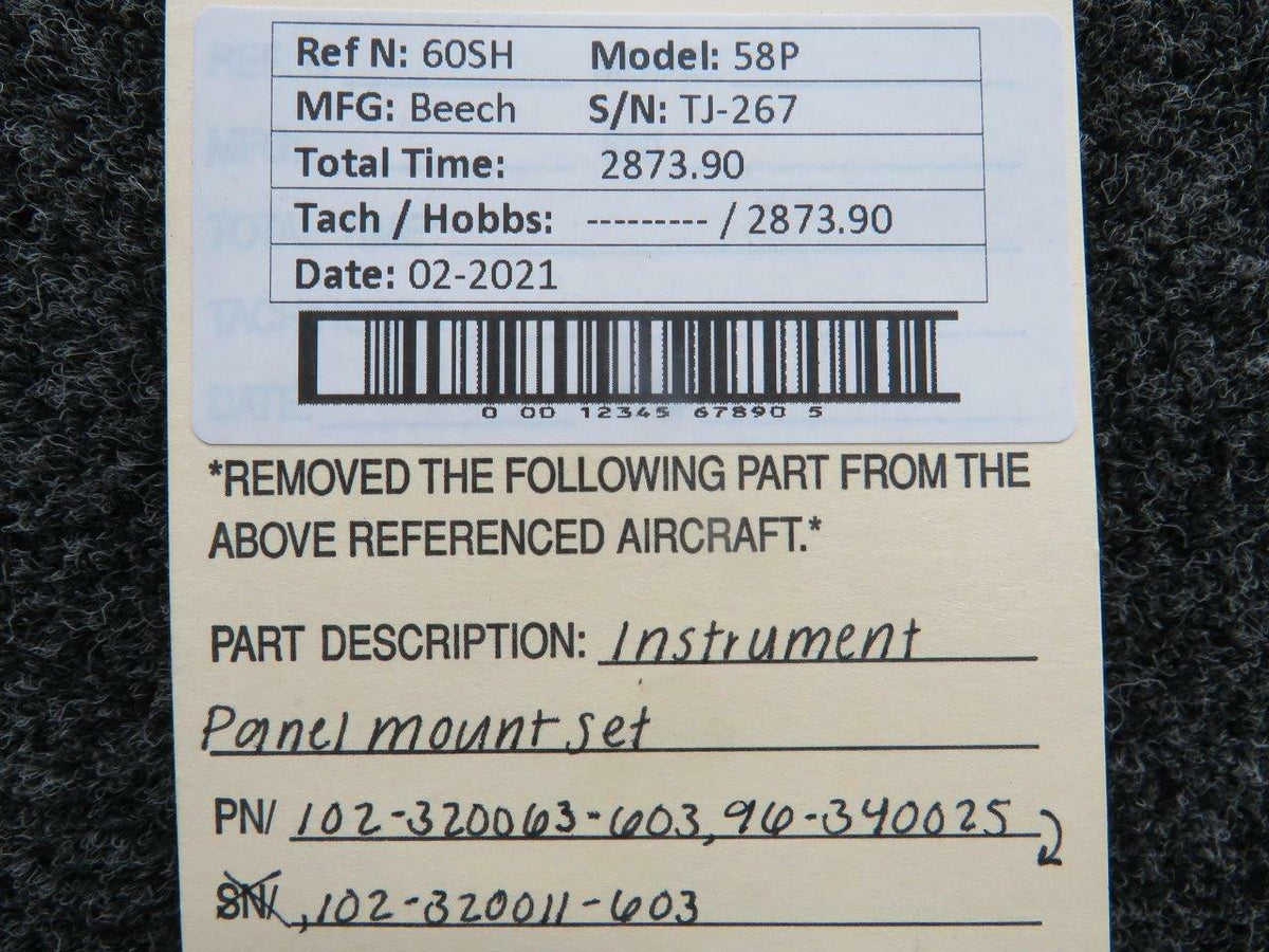 Beechcraft 102-320063-603, 96-340025, 102-320011-603 Beech 58P Instrument Panel Mount Set