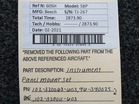 Beechcraft 102-320063-603, 96-340025, 102-320011-603 Beech 58P Instrument Panel Mount Set