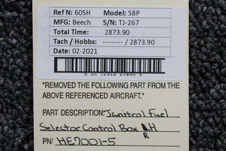 Janitrol HE7001-5 Beech 58P Janitrol Fuel Selector Control Box RH W/ Handle