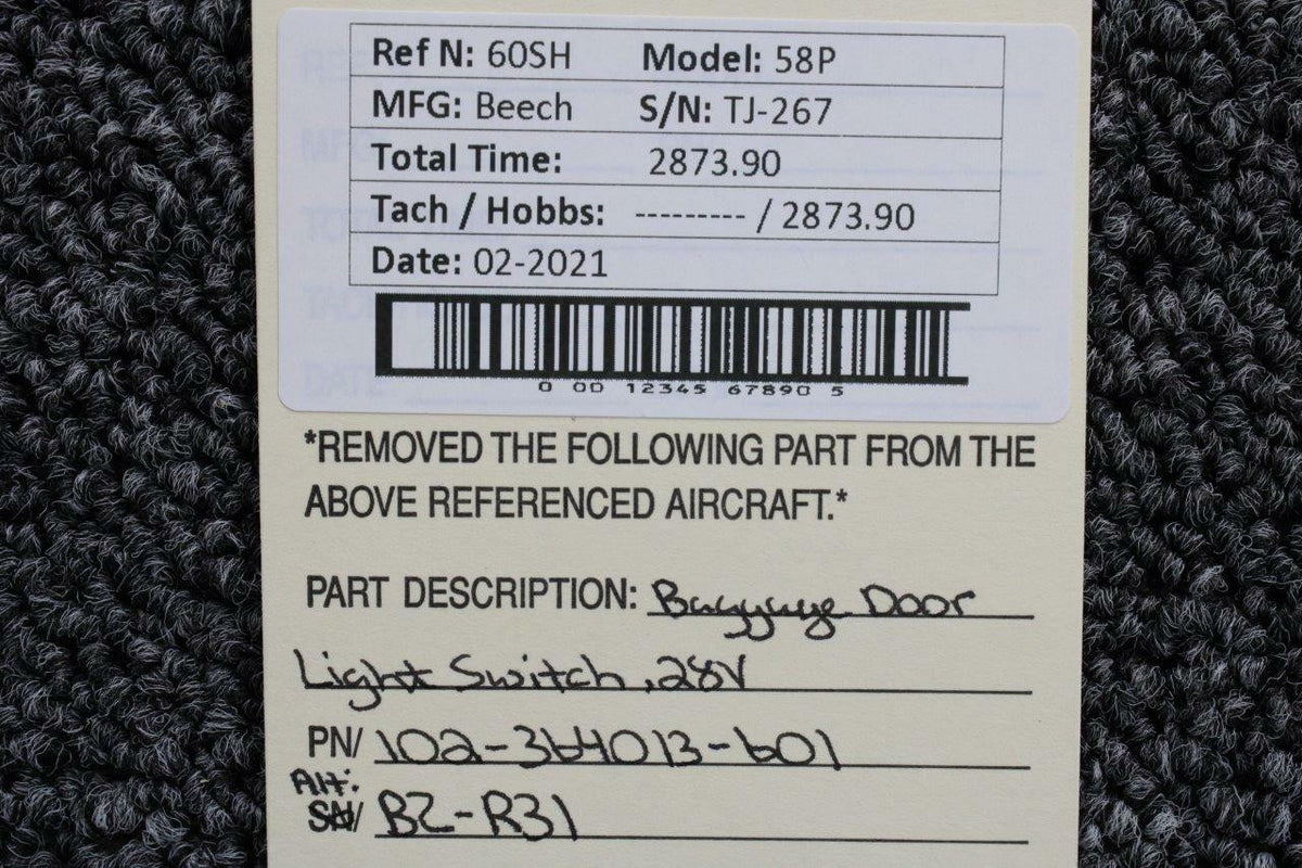 102-364013-601 Beech 58P Baggage Door Light Switch (Volts: 28) BAS Part Sales | Airplane Parts