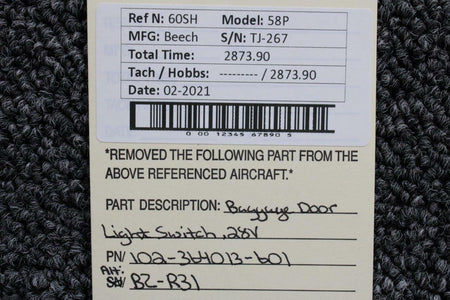 102-364013-601 Beech 58P Baggage Door Light Switch (Volts: 28) BAS Part Sales | Airplane Parts