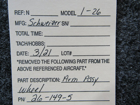 Schweizer 26-149-5 Schweizer I-26 Arm Assembly Wheel