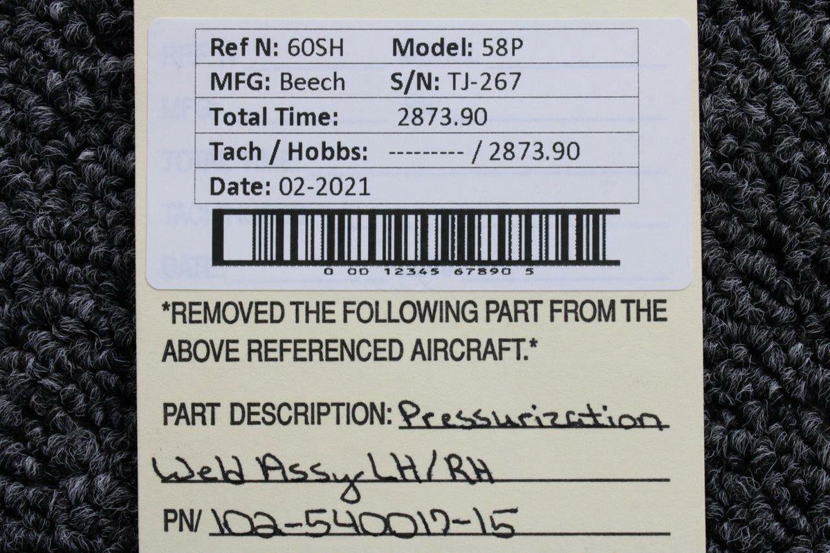 102-540017-15 Beech 58P Pressurization Weld Assembly LH / RH BAS Part Sales | Airplane Parts