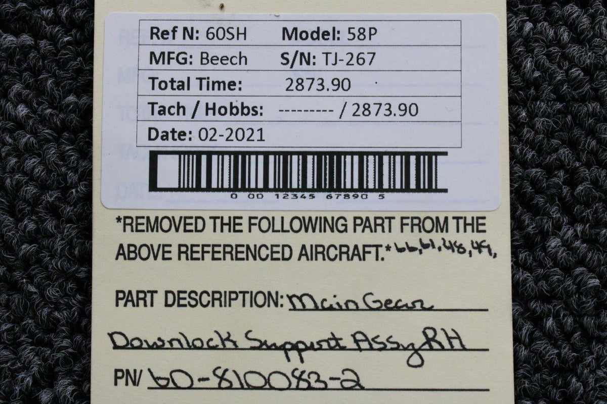 Beechcraft 60-810083-2 Beech 58P Main Gear Downlock Support Assembly