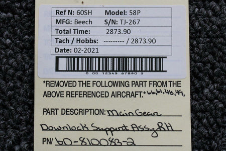 Beechcraft 60-810083-2 Beech 58P Main Gear Downlock Support Assembly