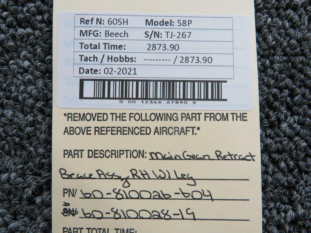 Beechcraft 60-810026-604 Beech 58P Main Gear Retract Brace Assembly RH W/ Leg