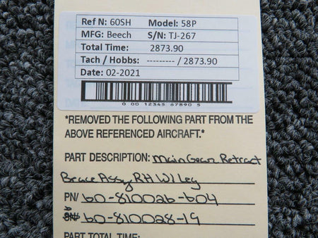 Beechcraft 60-810026-604 Beech 58P Main Gear Retract Brace Assembly RH W/ Leg