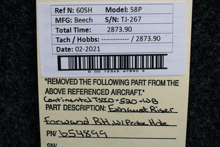 Beechcraft 654899 Beech 58P Continental TSIO-520-WB Exhaust Riser Forward RH Probe Hole
