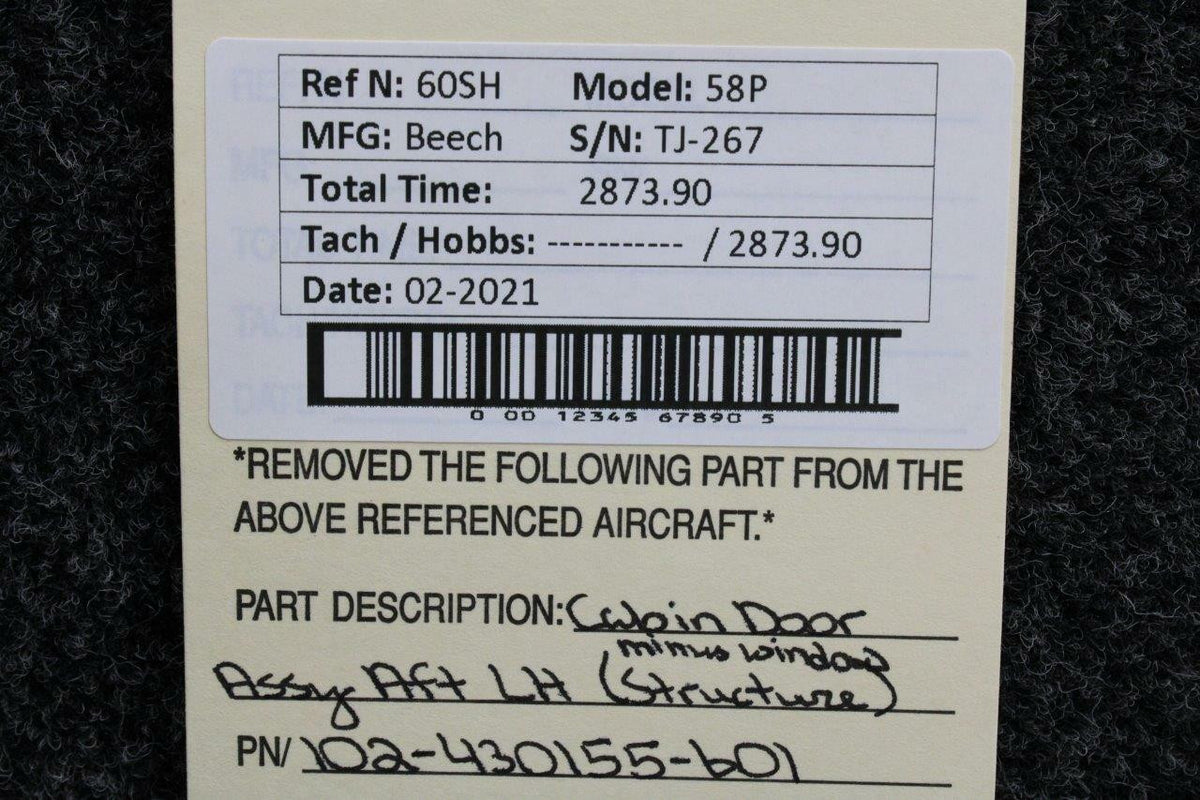 Beechcraft 102-430155-601 Beech 58P Cabin Door Structure Assembly Aft LH