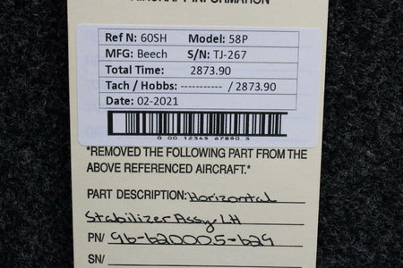 Beechcraft 96-620005-629 Beech 58P Horizontal Stabilizer Assembly LH w Boot