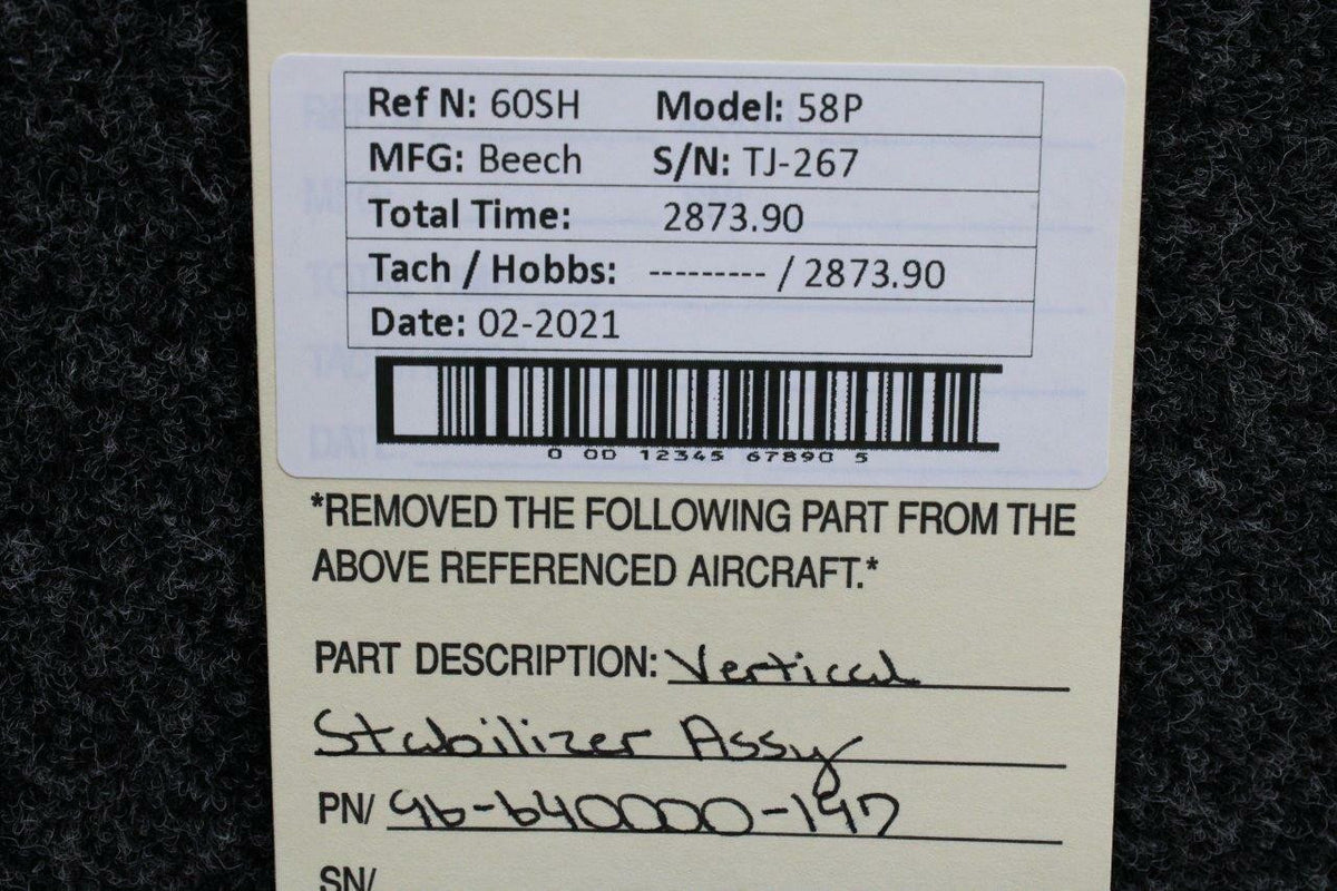 96-640000-197 Beech 58P Vertical Stabilizer Assembly BAS Part Sales | Airplane Parts