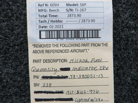 Hickok 58-380051-13 Use 58-380097-5 Beech 58P Hickok Fuel Quantity Indicator Lighted V 28