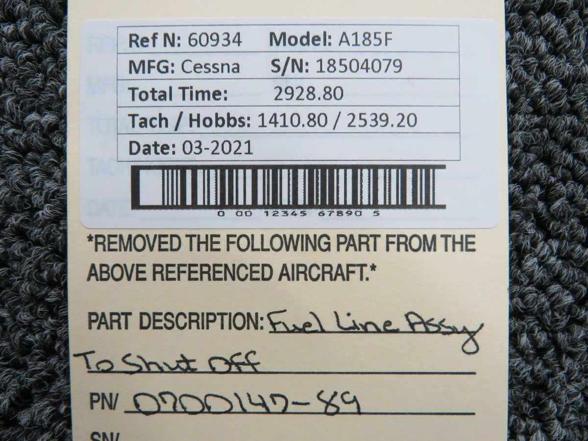 0700147-89 Cessna A185F Fuel LIne Assembly To Shut Off BAS Part Sales | Airplane Parts
