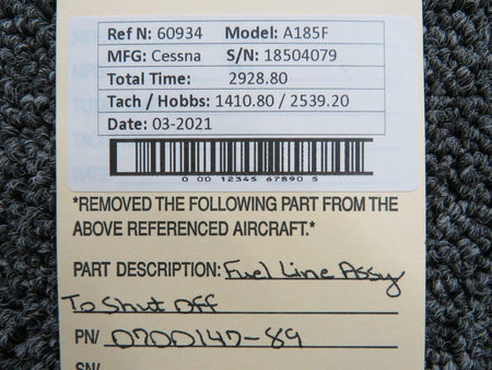 0700147-89 Cessna A185F Fuel LIne Assembly To Shut Off BAS Part Sales | Airplane Parts