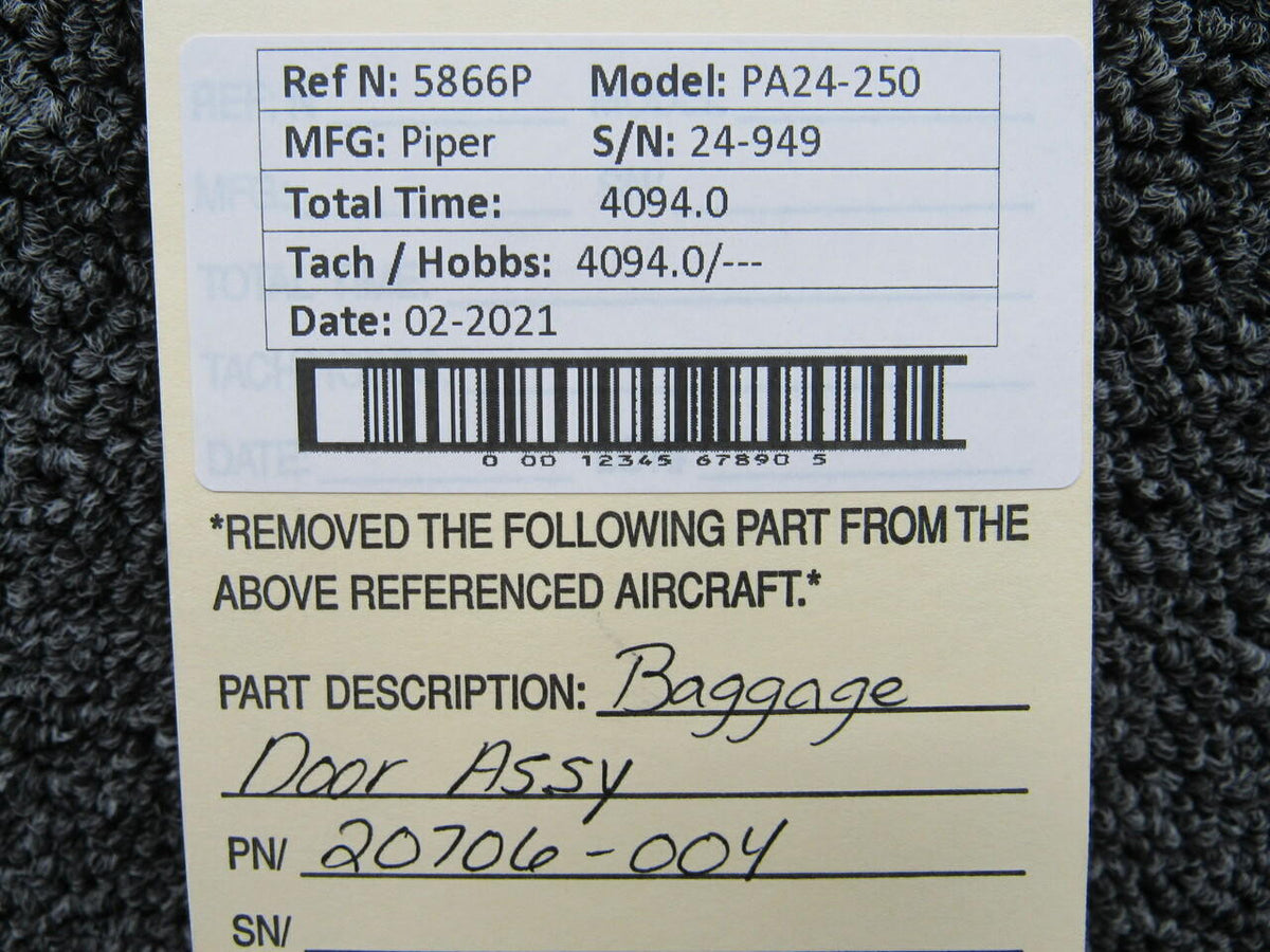 Piper 20706-004 Piper PA24-250 Baggage Door Assembly W/ Hardware