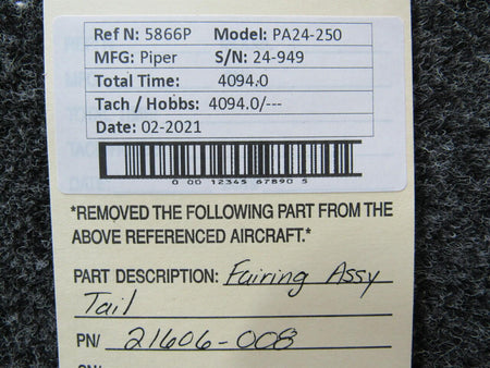 Piper 21606-008 Piper PA24-250 Fairing Tail Assembly