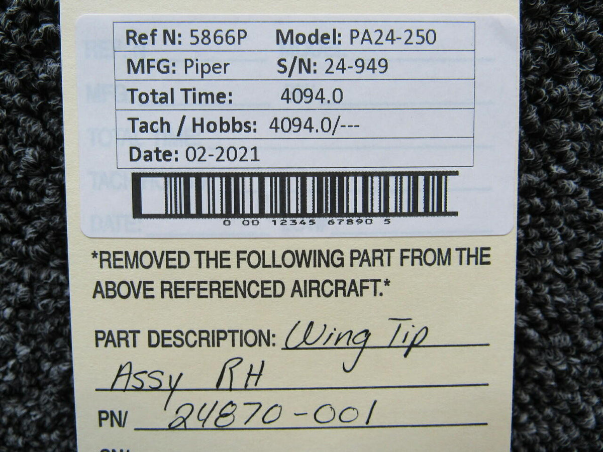 Piper 24870-001 Piper PA24-250 Wing Tip Assembly RH