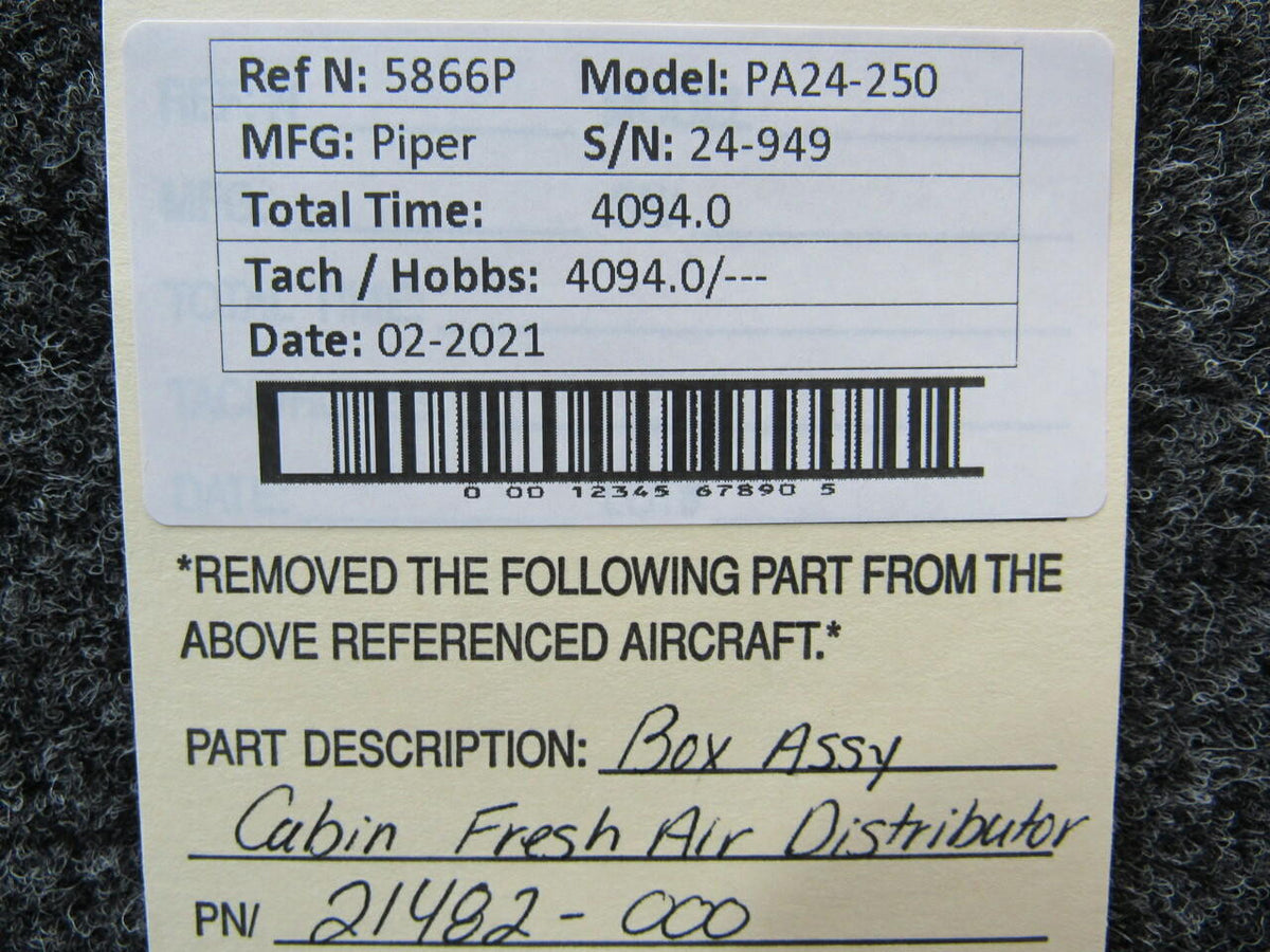Piper 21482-000 Piper PA24-250 Cabin Fresh Air Distributor Box Assembly