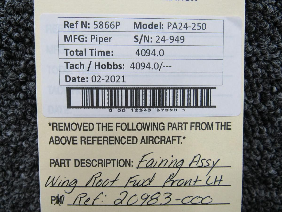 20983-000 Piper PA24-250 Fairing Assembly Wing Root FWD Front LH BAS Part Sales | Airplane Parts