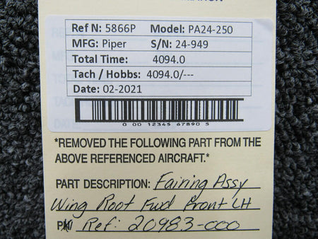 20983-000 Piper PA24-250 Fairing Assembly Wing Root FWD Front LH BAS Part Sales | Airplane Parts