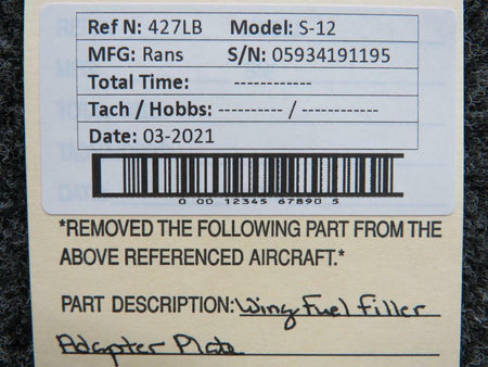 Rans Rans S-12 Wing Fuel Filter Adapter Plate Assembly